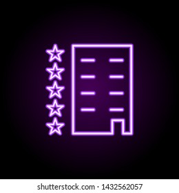 5 stars hotel neon icon. Elements of hotel set. Simple icon for websites, web design, mobile app, info graphics