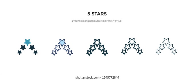 5 stars icon in different style vector illustration. two colored and black 5 stars vector icons designed in filled, outline, line and stroke style can be used for web, mobile, ui