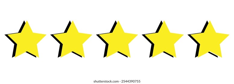 5 stars icon. Five star rating icon. Vector icon set. Feedback of user symbol. Review quality. Button click.