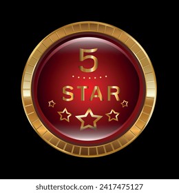 5 stars icon. Internet button isolated on on black background