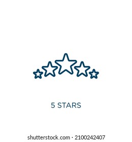 5 stars icon. Thin linear 5 stars outline icon isolated on white background. Line vector 5 stars sign, symbol for web and mobile