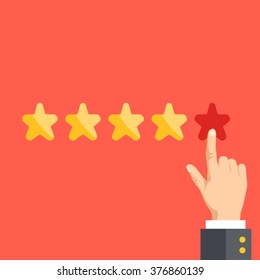 5 stars. Positive feedback, best quality concept. Flat illustration, flat design graphic for websites, web banners, web and mobile apps, infographics, printed materials. Modern vector illustration