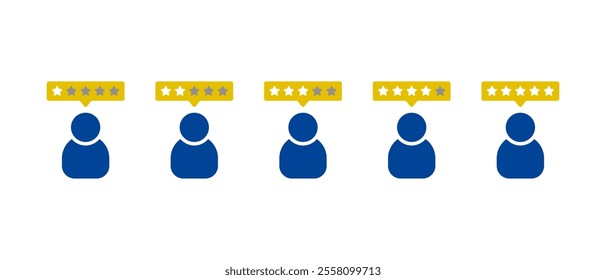5 stars positive review of customer. Feedback with satisfaction rating. Flat style - stock vector.	