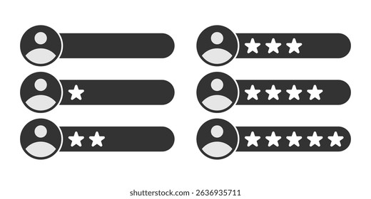 5 stars positive review. Rate icons set. Feedback icon. Five star feedback rating stars customer satisfaction icon.