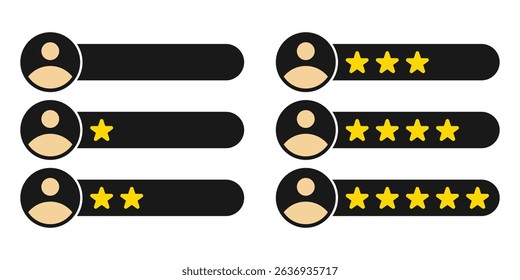 5 stars positive review. Rate icons set. Feedback icon. Five star feedback rating stars customer satisfaction icon.