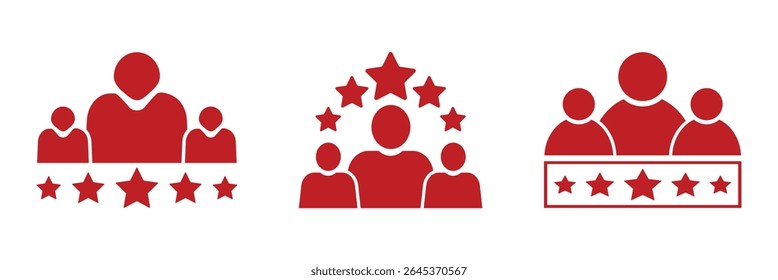 5 stars positive review. Rate icons set. Feedback icon collection. Concept of best ranking. Customer review. Good result. Star, envelope, smiling emoji, like thumb up and speech bubble.