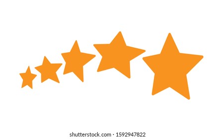 5 stars of the quality mark fly at different angles. flat vector illustration isolated on white background for web