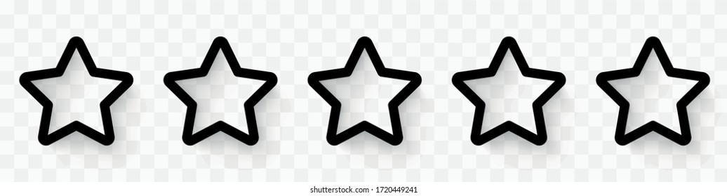 5 Stars quality rating icon. Five star product quality rating. Black star vector icons. Stars in modern simple with shadow - stock vector.