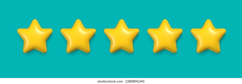 5 stars rating. customer review ratings, game achievement stars. 3d style vector stars with shadow