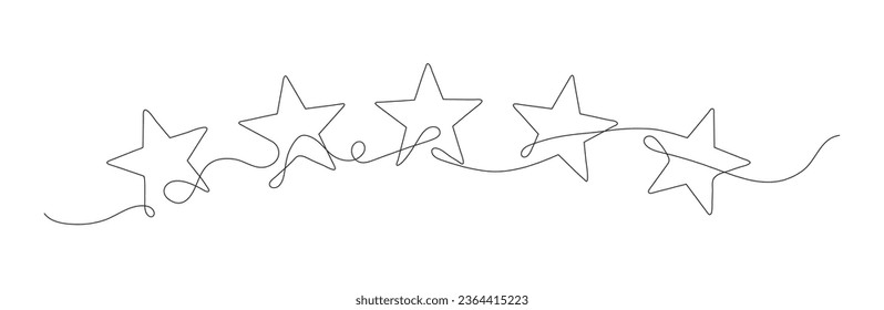 5 stars rating icon vector in continuous style. Five strar feedback illustration icon for website or app. Ranking symbol.Star line doodle icon in continuous style. Champion status in sketch style.