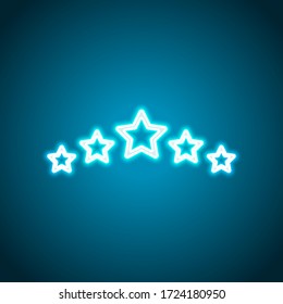 5 stars rating, top service, outline design. Neon style. Light decoration icon. Bright electric symbol