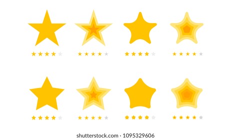 5 Stars Rating. Vector Collection With Flat Yellow Star Icons That Imitating Golden Stars. Template For Web Design.