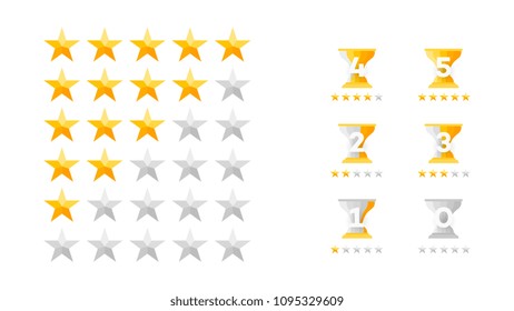 5 Stars Rating. Vector Collection With Flat Yellow Star Icons That Imitating Golden Stars. Template For Web Design.