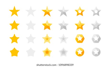 5 Stars Rating. Vector Collection With Flat Yellow Star Icons That Imitating Golden Stars. Template For Web Design.
