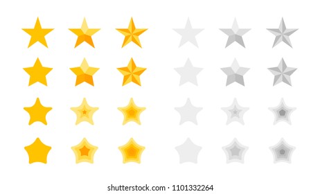 5 Stars Rating. Vector Collection With Flat Yellow Star Icons That Imitating Golden Stars. Template For Web Design.