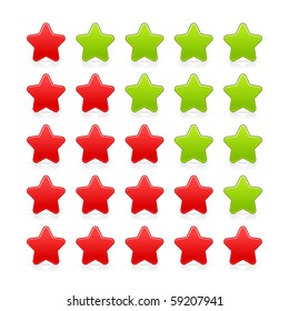 5 stars ratings web 2.0 button. Red and green shapes with shadow and reflection on white