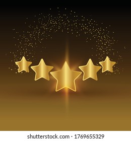 5 Stars shining on a golden background. Five star award. 