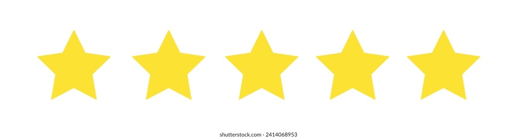 5 estrellas. Icono de estrella. Revisión de calificación de clientes de cinco estrellas. Icono de estrella.