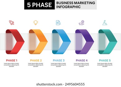 5 Step Arrow Shape Glassmorphism Infographic. Colorful Vector Illustration for Business Financial Report.