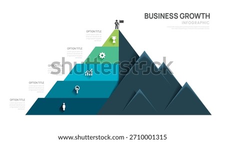 5 Step Business mountain pyramid infographic template. steps to success strategy and financial growth process.