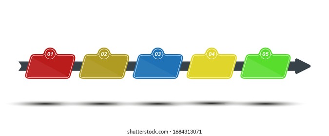 5 step color infographic, stage or level to illustrate business plan, reporting, development concept. Simple design, stock vector illustration.