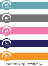  Progresso Horizontal em Negrito Infográfico de Faixa Colorida de 5 Etapas