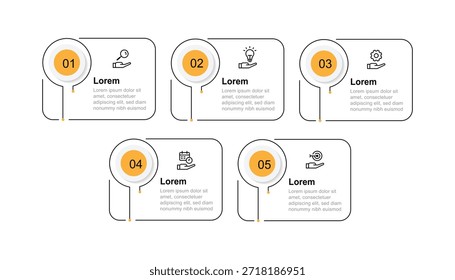 5-Schritt-Spalten-Infografik-Template-Design mit Line Square-Konzept geeignet für Business-Informationen Grafik, Präsentationsvorlage, Arbeitsblatt oder Workflow-Layout.