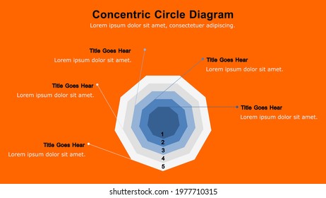 5 Step Concentric Polygon Diagram Infographic Presentation Template Used To Compare Data Over Time With A Common Centre Point Of Reference.