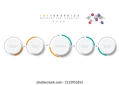 5 Step Connection Circle Chart Timeline Minimal on white background