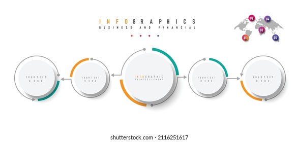 5 Step Connection Circle Chart Timeline Minimal on white background