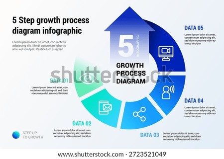 5 Step growth process diagram infographic template, modern workflow business