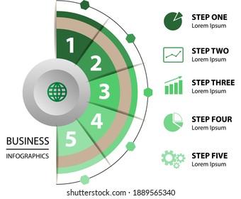 5 step half circle style business infographics template vector illustration