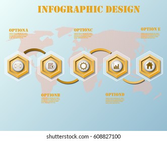 5 step hexagon infographic design