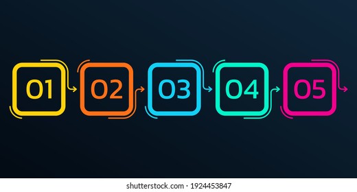 5 step info graphic with arrows and numbers. Flow chart, business process, timeline infographic, workflow layout template. Vector illustration.