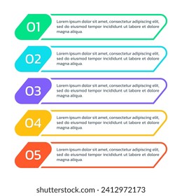 plantilla gráfica de información de 5 pasos. Diagrama de lista, gráfico con cinco números. Infografía empresarial, presentación, diseño moderno con elementos verticales. Ilustración vectorial.