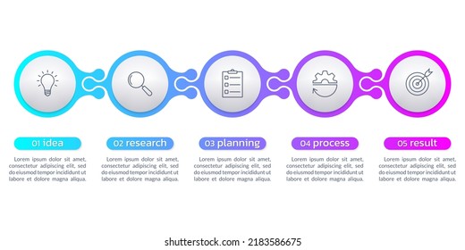 5 step infograph design with business icons. Modern timeline info graphic concept. Presentation, layout, process template. Vector illustration.