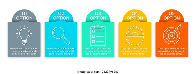 5 step infograph. Modern diagram, chart, business presentation template with five options. Timeline infographic. Vector illustration.