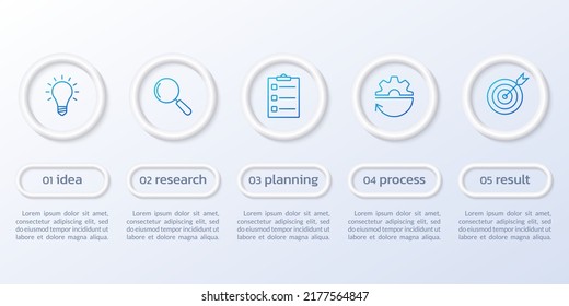 5 step infographic 3d design with business icons. Process, presentation diagram, timeline info graphic template with circle elements. Vector illustration.