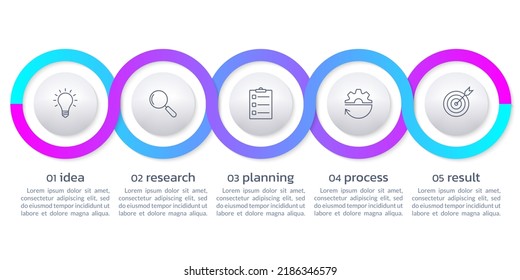 5 step infographic 3d design with business icons. Process, presentation diagram, timeline info graphic template with circle elements. Vector illustration.