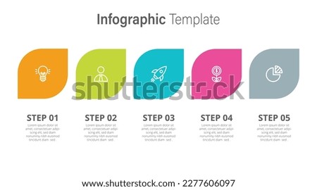 
5 Step infographic design. Business infographic colorful process with square template design with icons and 5 options or steps. Vector illustration.