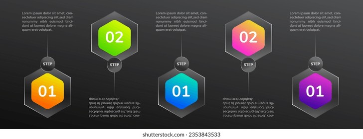 5 step infographic design with poligonal glossy shape premium vector