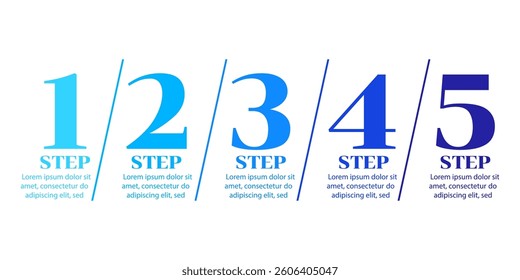 5 step infographic with five numbers. Timeline, business process, presentation, progress info graphic design template. Vector illustration.