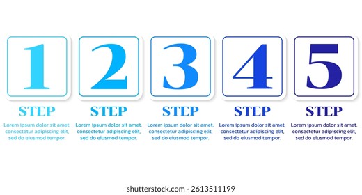 5 step infographic with five numbers. Timeline, business process, presentation, progress info graphic design template. Vector illustration.