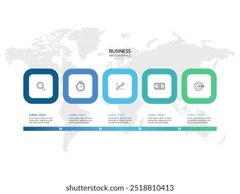 5 Schritt Infografik Vorlage. Konzept Zeitleiste Prozess mit 5 Schritten oder Option und Icons.