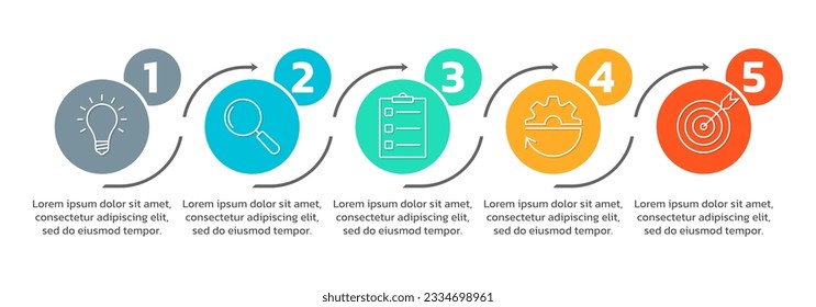 5 step infographic template. Process diagram, business presentation with modern icons and arrows. Timeline info graphic design. Flow chart, layout concept. Vector illustration.
