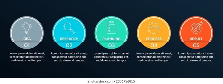 5 step infographic template. Process diagram, business presentation with modern icons and arrows. Timeline info graphic design. Five option flow chart, layout concept. Vector illustration.