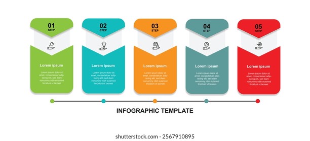 5 step infographic template. Table process with icons and paper style suitable for business information and web presentation.