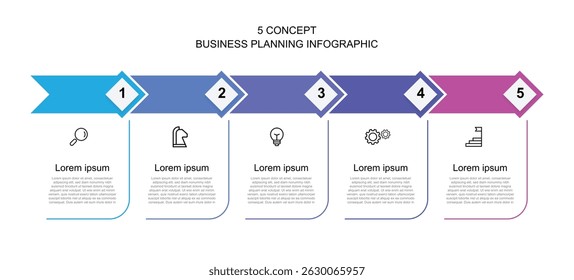 5 step infographic template, vector timeline with five column and icons