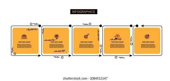 5 pasos Ilustración vectorial infográfica Conexión de línea delgada en el gráfico de temas anaranjados plantilla de color de papel para el diagrama de presentación y concepto de negocio con opciones de elemento
