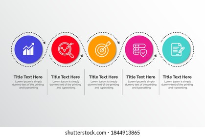 Plantilla de diseño de infografías de 5 pasos: gráfico, gráfico circular, diseño de flujo de trabajo, diagrama de ciclo, folleto, informe, presentación, diseño web. Ilustración del vector editable